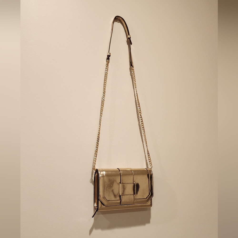 INC Metallic Pale Gold handbag with detachable gold chain